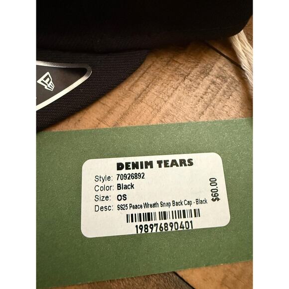 Denim Tears Hat Cap Snap Back Peace Wreath Black Embroidered New Era 9Fifty OS - Picture 4 of 7